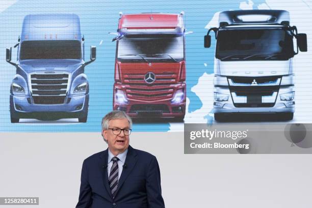 Martin Daum, chief executive officer of Daimler Trucks AG, speaks during a news conference in Tokyo, Japan, on Tuesday, May 30, 2023. Toyota Motor...