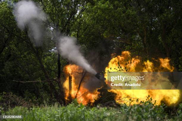 Ukrainian artillery batteries fire on the Bahkmut frontline in Donetsk Oblast, Ukraine on May 28, 2023. Mobilisation of the Ukrainian army continues...