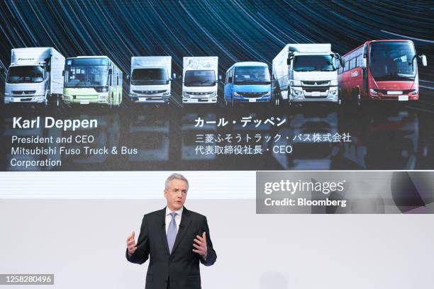 Karl Deppen, chief executive officer of Mitsubishi Fuso Truck & Bus Corp., speaks during a news conference in Tokyo, Japan, on Tuesday, May 30, 2023....