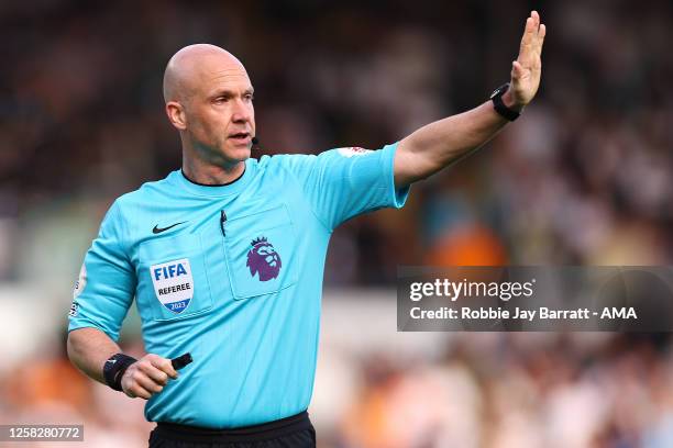 Referee Anthony Taylor during the Premier League match between Leeds United and Tottenham Hotspur at Elland Road on May 28, 2023 in Leeds, United...