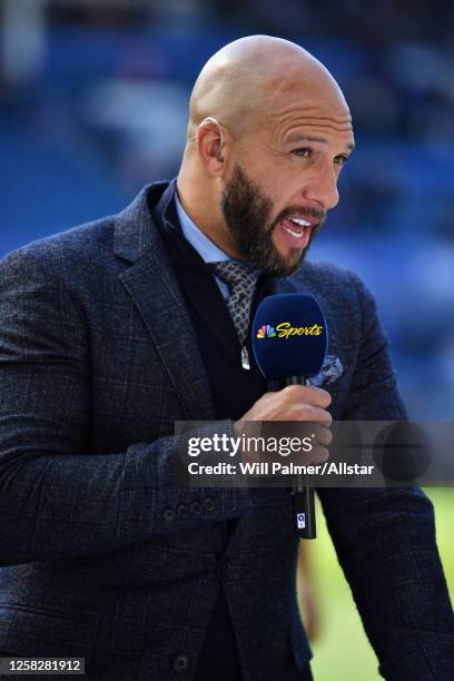 Tim Howard, NBC TV Sports presenter before the Premier League match between Everton FC and AFC Bournemouth at Goodison Park on May 28, 2023 in...