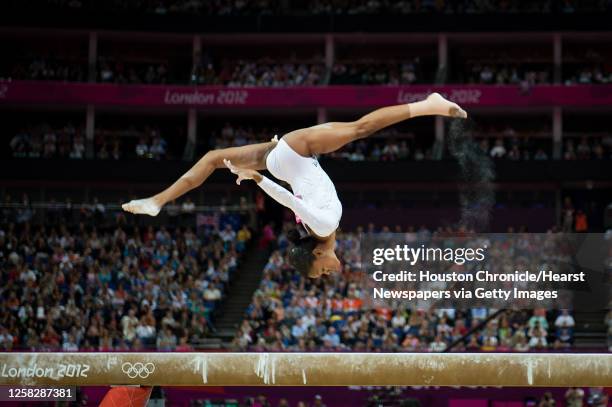 Gabrielle Douglas of the USA performs on the balance beam during the women's gymnastics apparatus finals at the 2012 London Olympics on Tuesday, Aug....