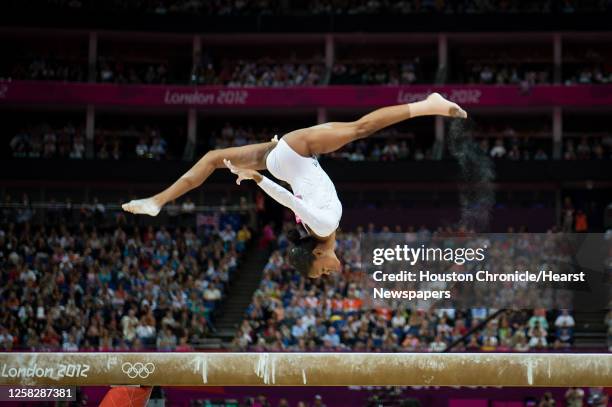 Gabrielle Douglas of the USA performs on the balance beam during the women's gymnastics apparatus finals at the 2012 London Olympics on Tuesday, Aug....