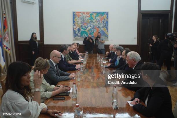 Serbian President Aleksandar Vucic meets with the envoys from the US, UK, France, Italy, and Germany, as well as the head of the European Union...