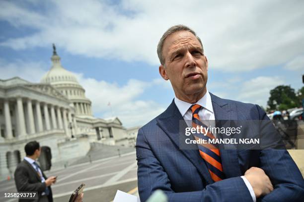 Representative Scott Perry speaks to members of the media outside the US Capitol in Washington, DC, on May 30, 2023. Republican and Democratic...