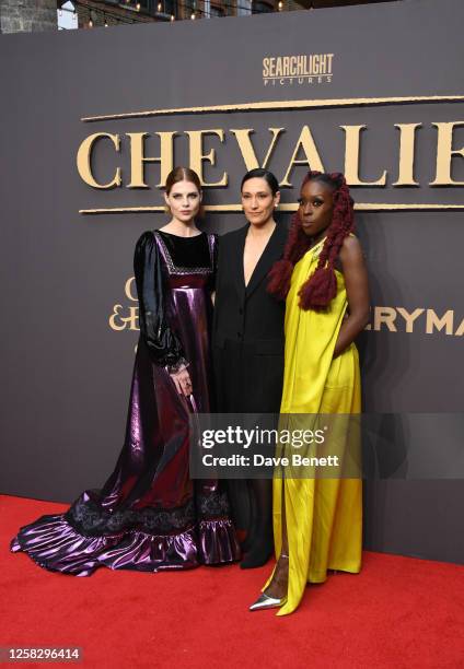 Lucy Boynton, Sian Clifford and Ronke Adekoluejo attend the UK Gala Screening of "Chevalier" at the Everyman Borough Yards on May 30, 2023 in London,...