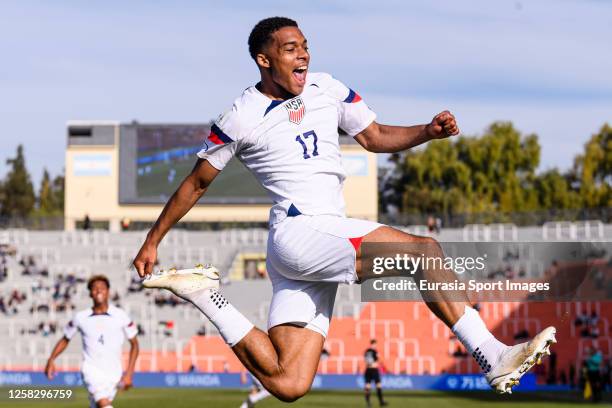 Justin Che of United States celebrating his goal with his teammates during FIFA U-20 World Cup Argentina 2023 Round of 16 match between United States...