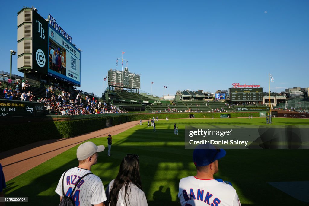 Chicago Rays Fans watch warm-ups prior to the game between the Tampa Bay Rays and ...