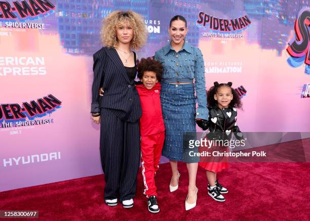 Weslie Boss, Maddox Boss, Allison Holker and Zaia Boss at the premiere of "Spider-Man: Across the Spider-Verse" held at Regency Village Theatre on...