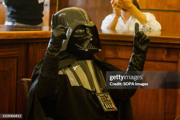 Darth Vader is seen at the Valparaiso Court of Appeals Courthouse during a mock hearing on Chile Cultural Heritage Day. This mock trial organized by...