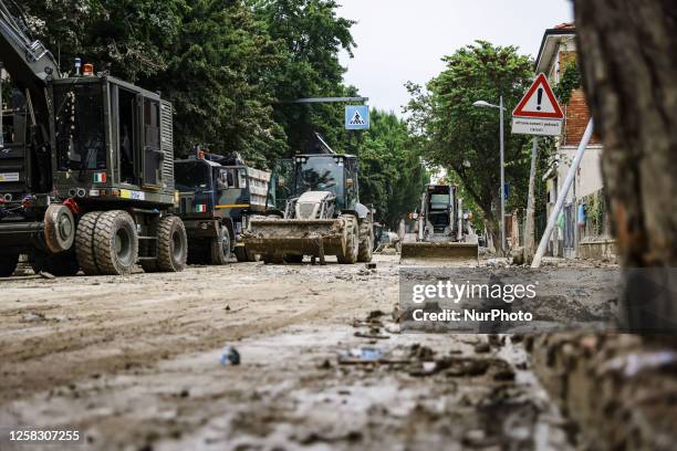 General view of the flood damage in Emilia Romagna on May 31, 2023 in Faenza, Italy