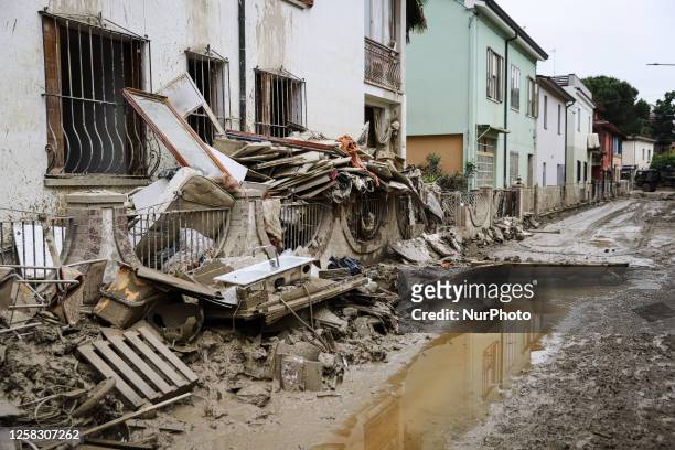 General view of the flood damage in Emilia Romagna on May 31, 2023 in Faenza, Italy
