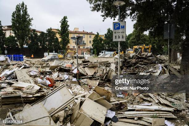 General view of the flood damage in Emilia Romagna on May 31, 2023 in Faenza, Italy