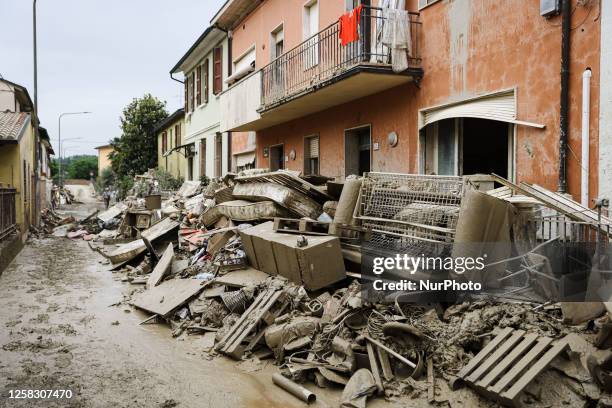 General view of the flood damage in Emilia Romagna on May 31, 2023 in Faenza, Italy