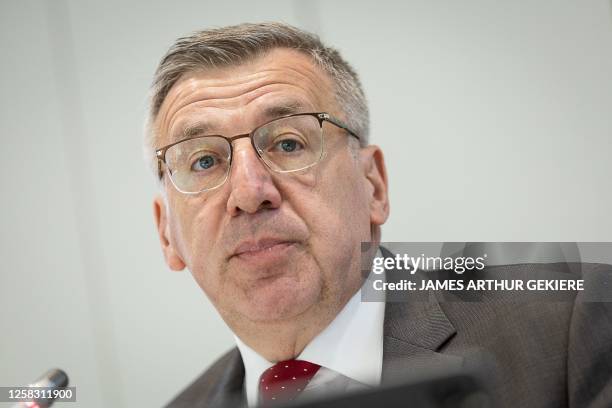 National Bank director and vice-chairman of the Supreme Employment Council Steven Vanackere pictured during a press conference of the Belgian...