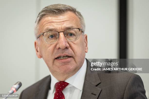 National Bank director and vice-chairman of the Supreme Employment Council Steven Vanackere pictured during a press conference of the Belgian...