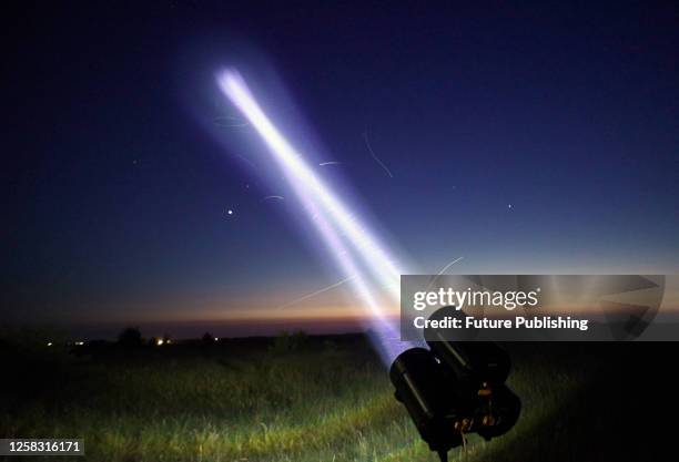 The work of various types of searchlights intended for air defence forces for the timely detection of Russian aircraft is being demonstrated to the...