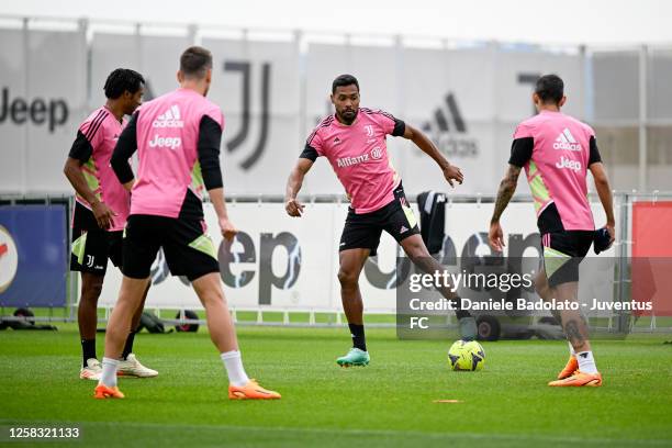 Alex Sandro of Juventus during a training session at JTC on May 31, 2023 in Turin, Italy.