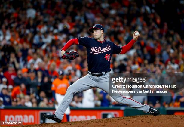 Washington Nationals pitcher Patrick Corbin pitches to Houston Astros center fielder Jake Marisnick during the sixth inning of Game 7 of the World...