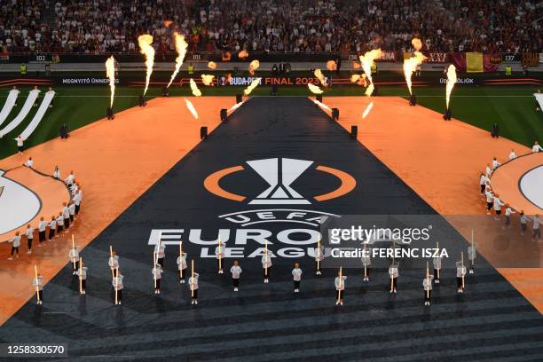 Dancers perform during the opening ceremony of the UEFA Europa League final football match between Sevilla FC and AS Roma at the Puskas Arena in...