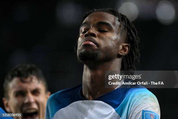 Carney Chukwuemeka of England reacts after losing a FIFA U-20 World Cup Argentina 2023 Round of 16 match between England and Italy at Estadio La...