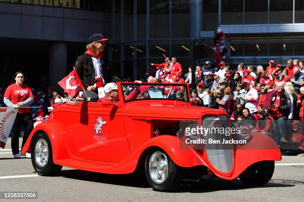 Former pitcher Bronson Arroyo of the Cincinnati Reds in the Opening Day Parade prior to the game between the Pittsburgh Pirates and the Cincinnati...