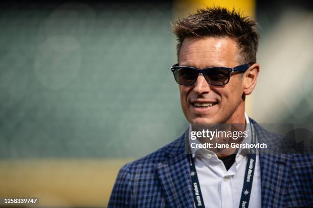 General manager Jerry Dipoto of the Seattle Mariners looks on prior to the game between the Cleveland Guardians and the Seattle Mariners at T-Mobile...