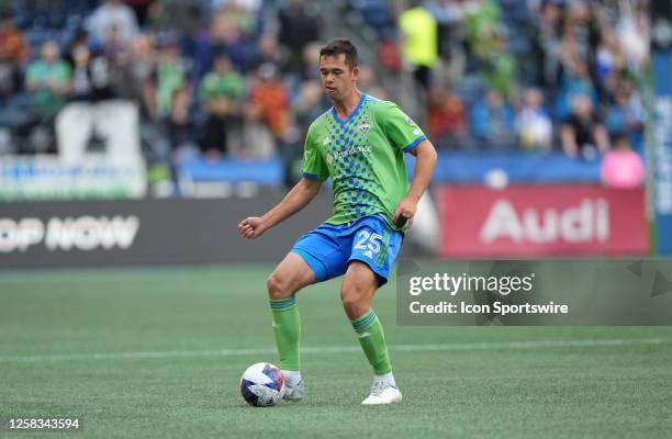 Seattle Sounders defender Jackson Ragen passes the ball during a MLS matchup between the San Jose Earthquakes and the Seattle Sounders on May 31,...