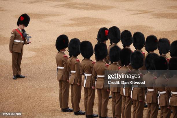 Members of the British military take part in the Brigade Major's Review at Horse Guards Parade on June 1, 2023 in London, England. More than 1,500...