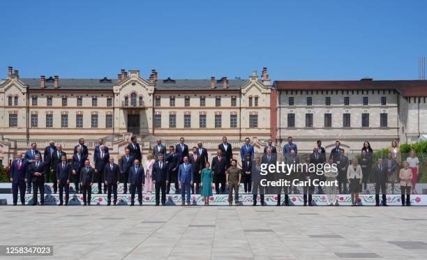 European leaders pose for a family photo ahead of the European Political Community Summit in Bulboaca at the European Political Community summit on...