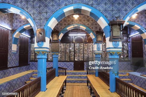 General view of Garibe Synagogue, considered one of the oldest Jewish places of worship in Africa in Jerba Island, Tunisia on May 24, 2023. The...