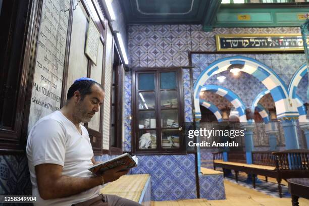 Man is seen at Garibe Synagogue, considered one of the oldest Jewish places of worship in Africa in Jerba Island, Tunisia on May 24, 2023. The...