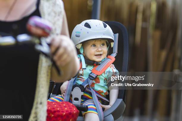 In this photo illustration Child with helmet on May 27, 2023 in Bonn, Germany.