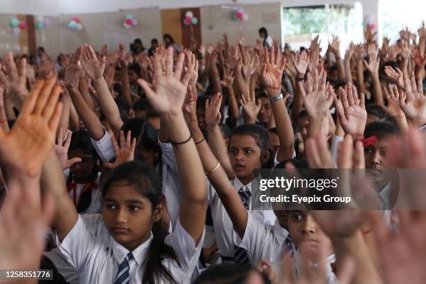 May 28, 2023 in Kolkata, India: Female students participate in Menstrual Hygiene Day, an awareness program organized by Anant Foundation for 1500...