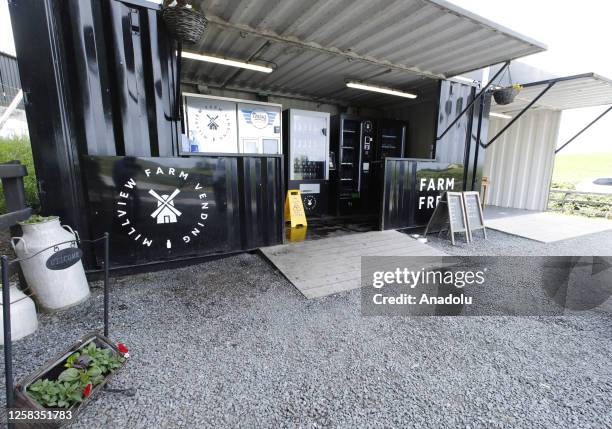 View of Millview Farm branded vending machine station which is a company offering semi-skimmed and non-homogenised whole milk through innovative...