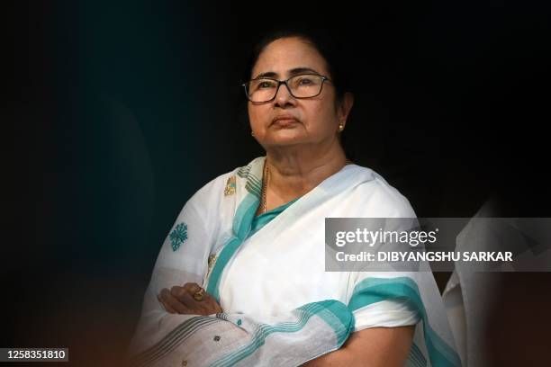 The chief minister of India's West Bengal state Mamata Banerjee attends a rally to support the Indian wrestlers protesting against Brij Bhushan...