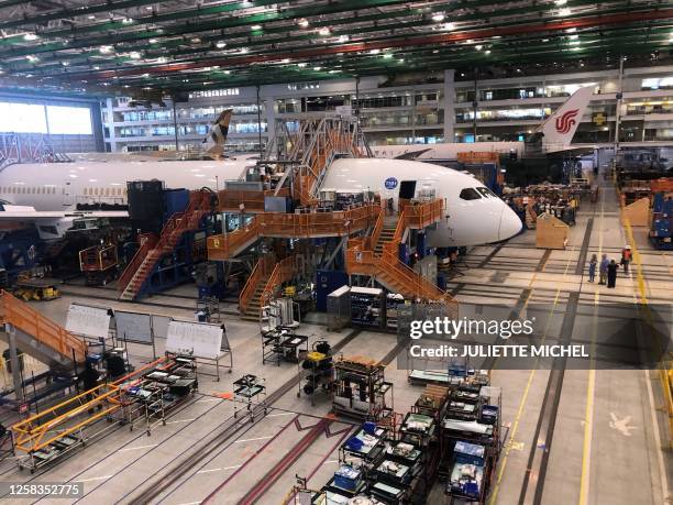 Boeing 787 Dreamliners are built at the aviation company's North Charleston, South Carolina, assembly plant on May 30, 2023. The plant is located on...