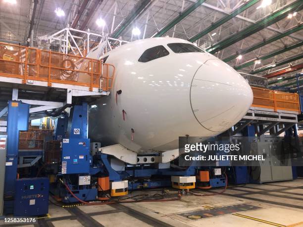 Boeing 787 Dreamliners are built at the aviation company's North Charleston, South Carolina, assembly plant on May 30, 2023. The plant is located on...