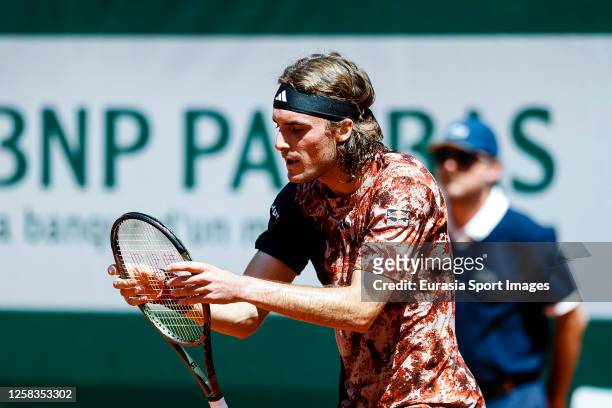Stefanos Tisitsipas of Greece during his match against Robert Carballes of Spain during their Singles First Round Match on Day Four of the 2023...