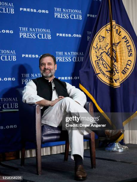 Indian opposition leader Rahul Gandhi speaks at the National Press Club on June 1, 2023 in Washington, DC. Gandhi is on weeklong trip to the United...