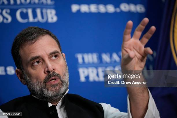 Indian opposition leader Rahul Gandhi speaks at the National Press Club on June 1, 2023 in Washington, DC. Gandhi is on weeklong trip to the United...
