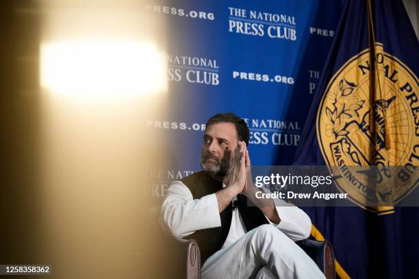 Indian opposition leader Rahul Gandhi speaks at the National Press Club on June 1, 2023 in Washington, DC. Gandhi is on weeklong trip to the United...