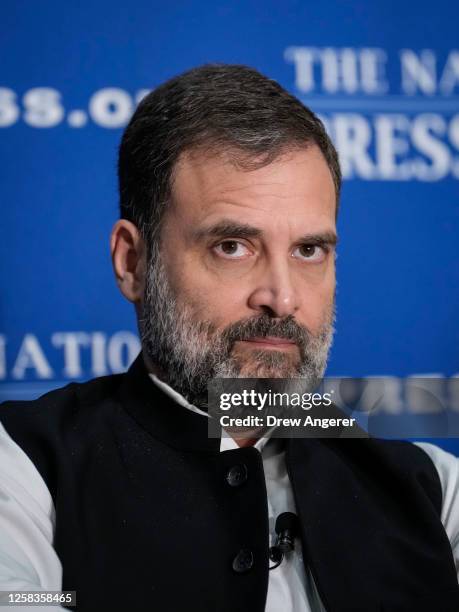 Indian opposition leader Rahul Gandhi speaks at the National Press Club on June 1, 2023 in Washington, DC. Gandhi is on weeklong trip to the United...