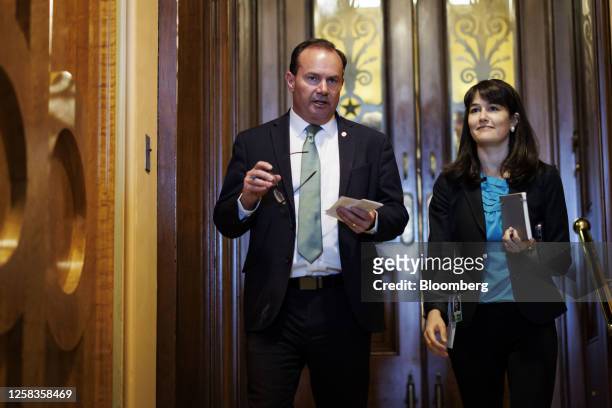 Senator Mike Lee, a Republican from Utah, walks through the US Capitol building, in Washington, DC, US, on Thursday, June 1, 2023. The House of...
