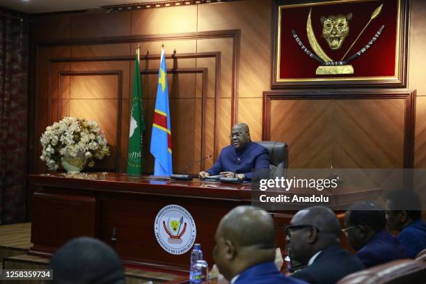 President Felix Tshisekedi speaks after signing ceremony between the Democratic Republic of the Congo government and the International Criminal Court...