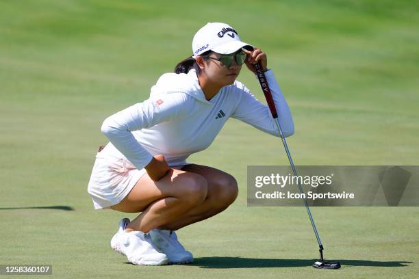 Rose Zhang of the United States on the 7th green during the first round of the LPGA Mizuho Americas Open at Liberty National Golf Club on June 1,...