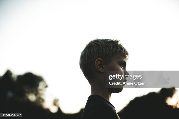 profile of a boy - backlit portrait stock pictures, royalty-free photos & images