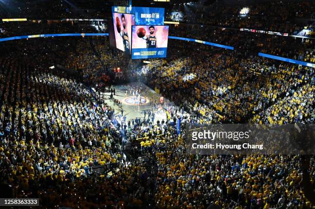 Denver Nuggets fans celebrate NBA finals game 1 against Miami Heats at Ball Arena in Denver, Colorado on Thursday, June 1, 2023.