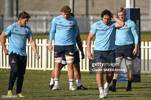 Waratahs' Michael Hooper takes part in a training session during a Waratahs' Super Rugby media opportunity at the NSW Rugby Union Centre in Sydney on...