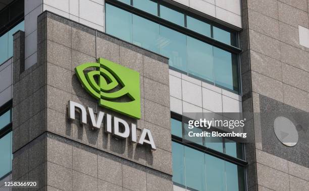 Signage at the Nvidia Corp. Offices in Taipei, Taiwan, on Friday, June 2, 2023. Nvidia Chief Executive Officer Jensen Huang is heading to China to...